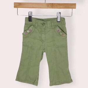 Janie and Jack pants olive with embroidered flowers on pocket‎ size 3-6 months